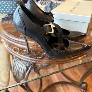 Manolo Blahnik Black Leather Pointed-Toe Stiletto Pumps